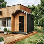 4–6 Person Black CLT Outdoor Sauna with Angled Roof