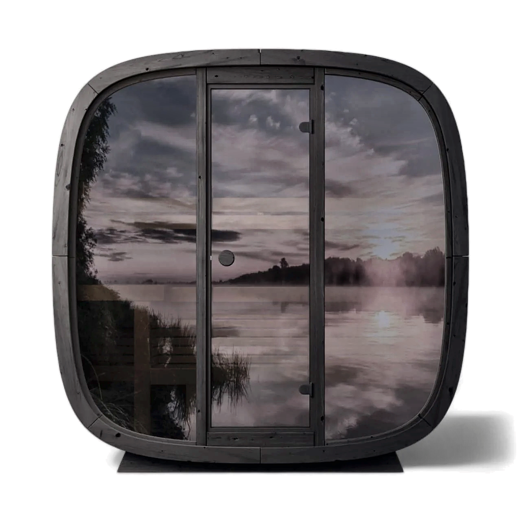 4 Person Black Cube Outdoor Sauna with Wi-Fi Heater Control