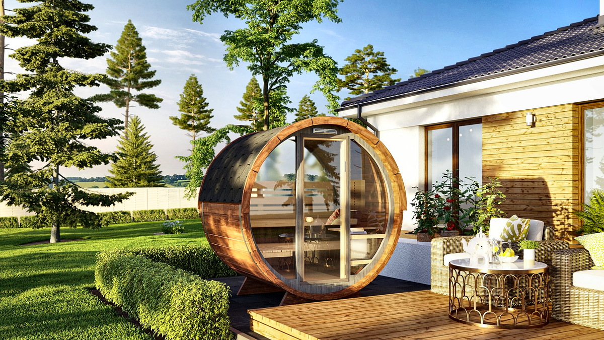 2–4 Person Thermowood Barrel Sauna with Full Glass Front