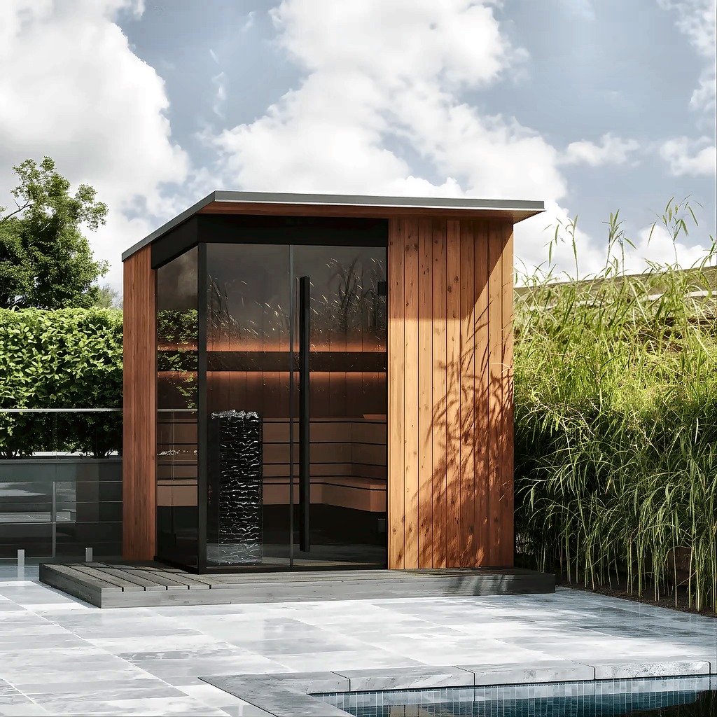5–6 Person Modern CLT Outdoor Sauna with L-Shaped Benches