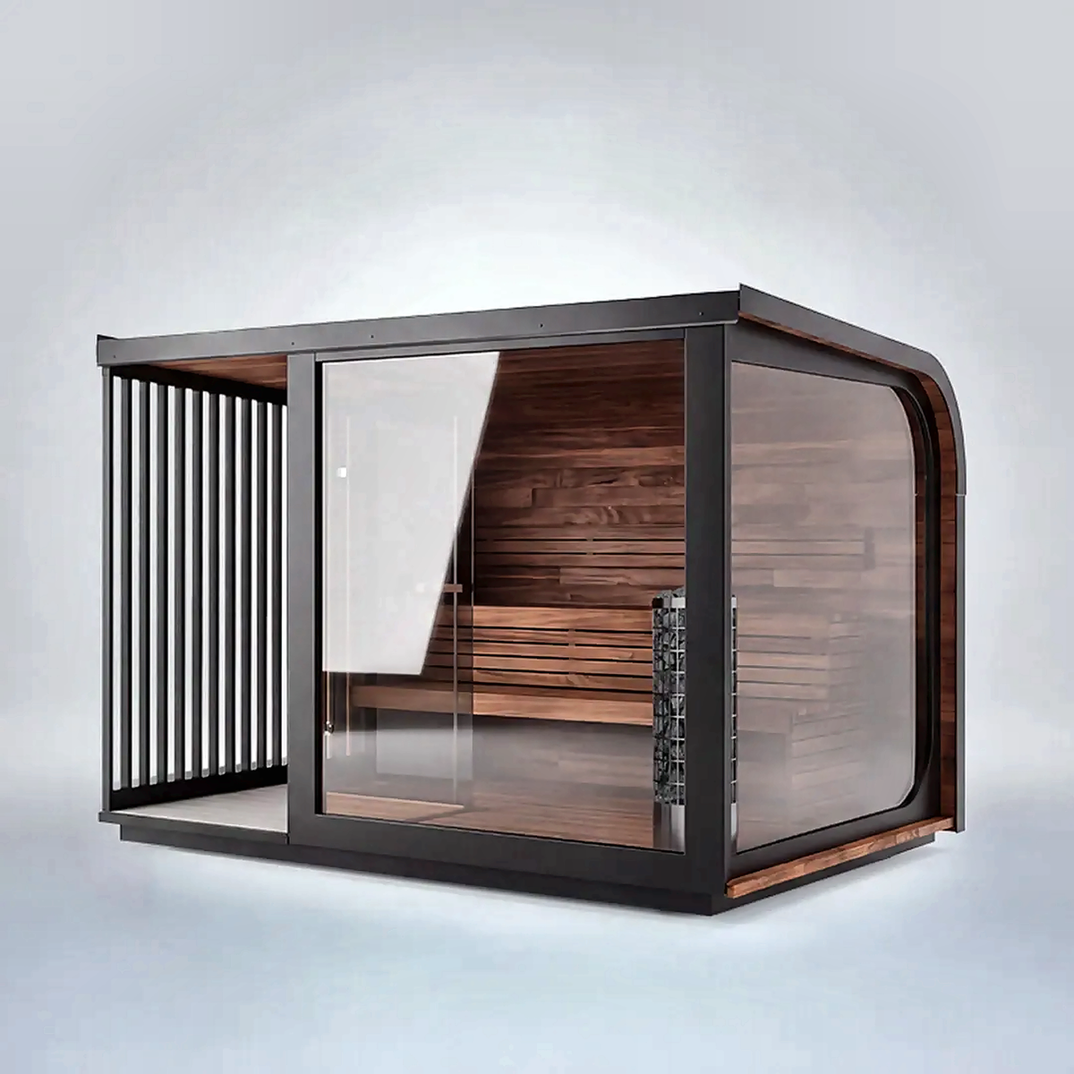 Large Outdoor Sauna with Built-In Shower