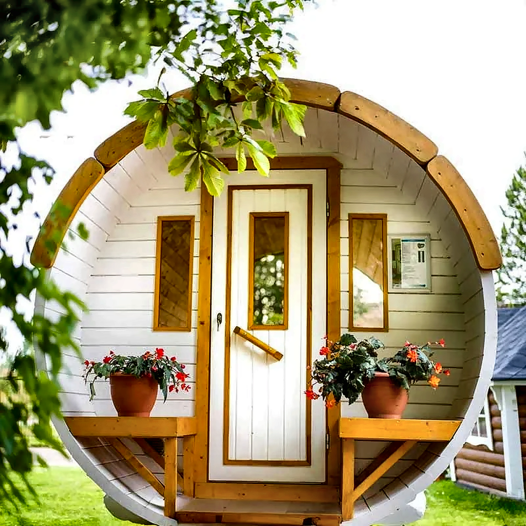 6–8 Person Outdoor Barrel Sauna with Flexible Heating Options