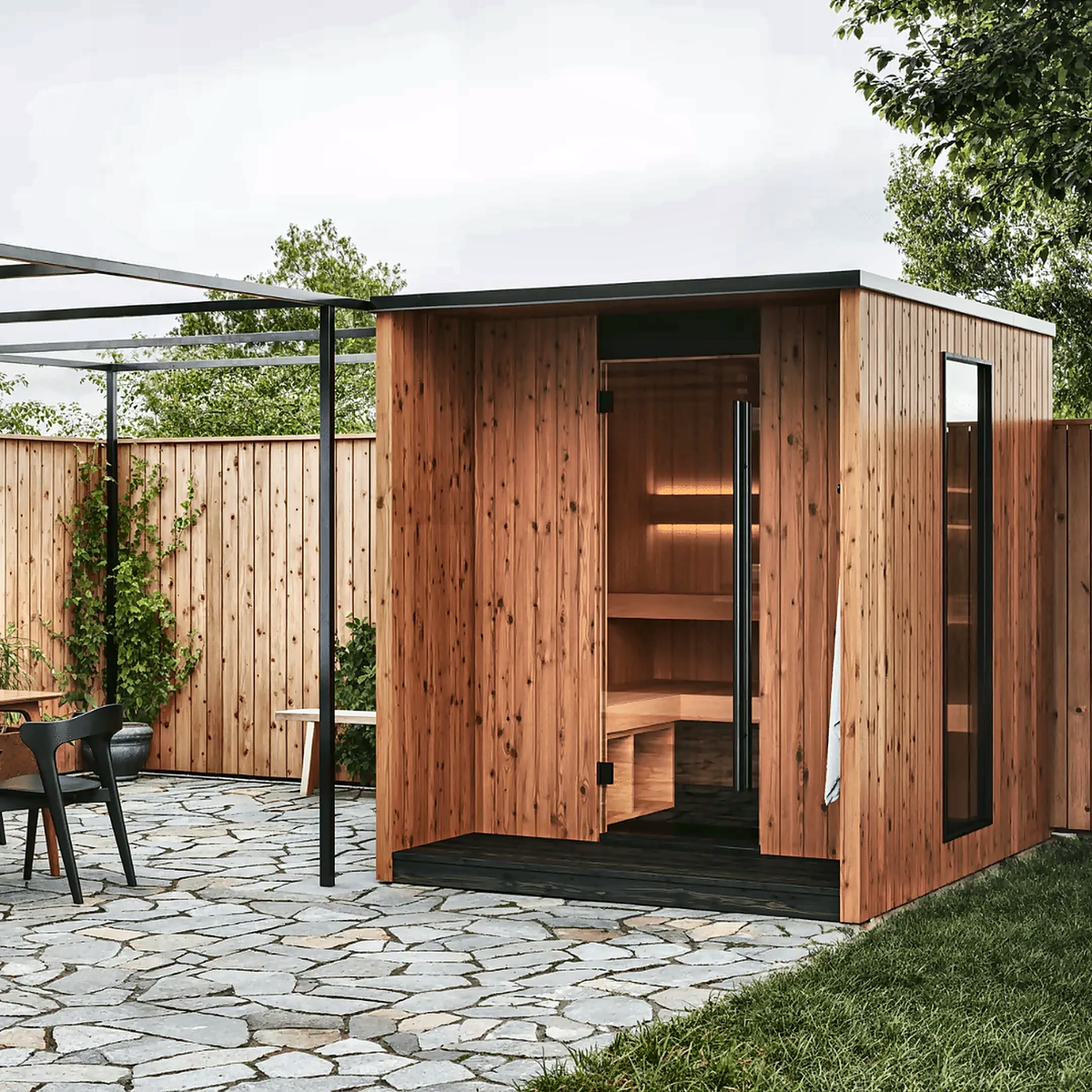 3–4 Person Modern CLT Outdoor Sauna with 9kW Heater