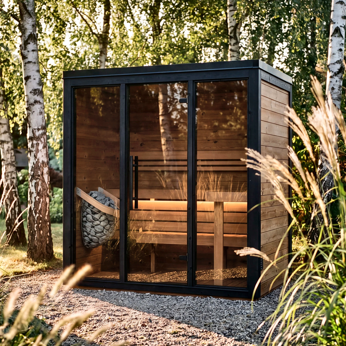 4 Person Outdoor Sauna Cabin with L-Shaped Benches