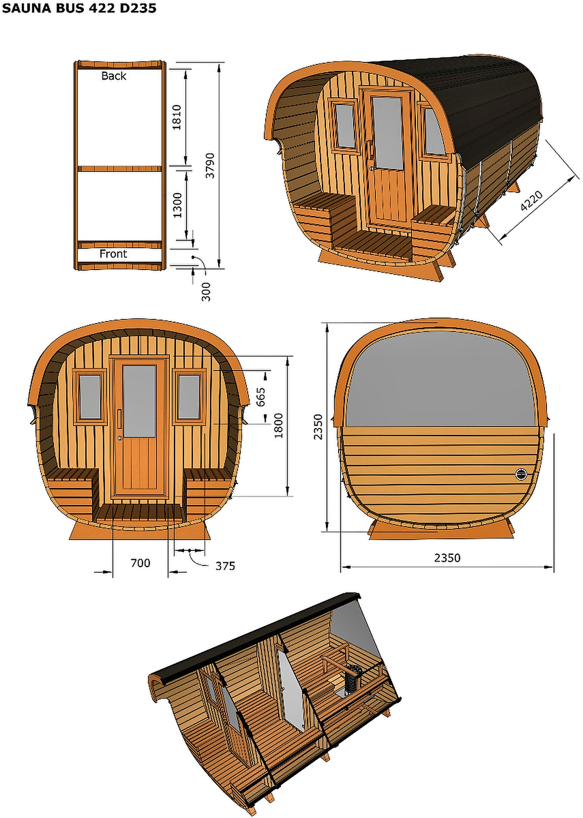 4–6 Person Thermowood Barrel Sauna with Changing Room and Terrace
