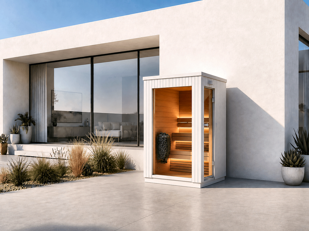 Compact Outdoor Sauna with Integrated Shower