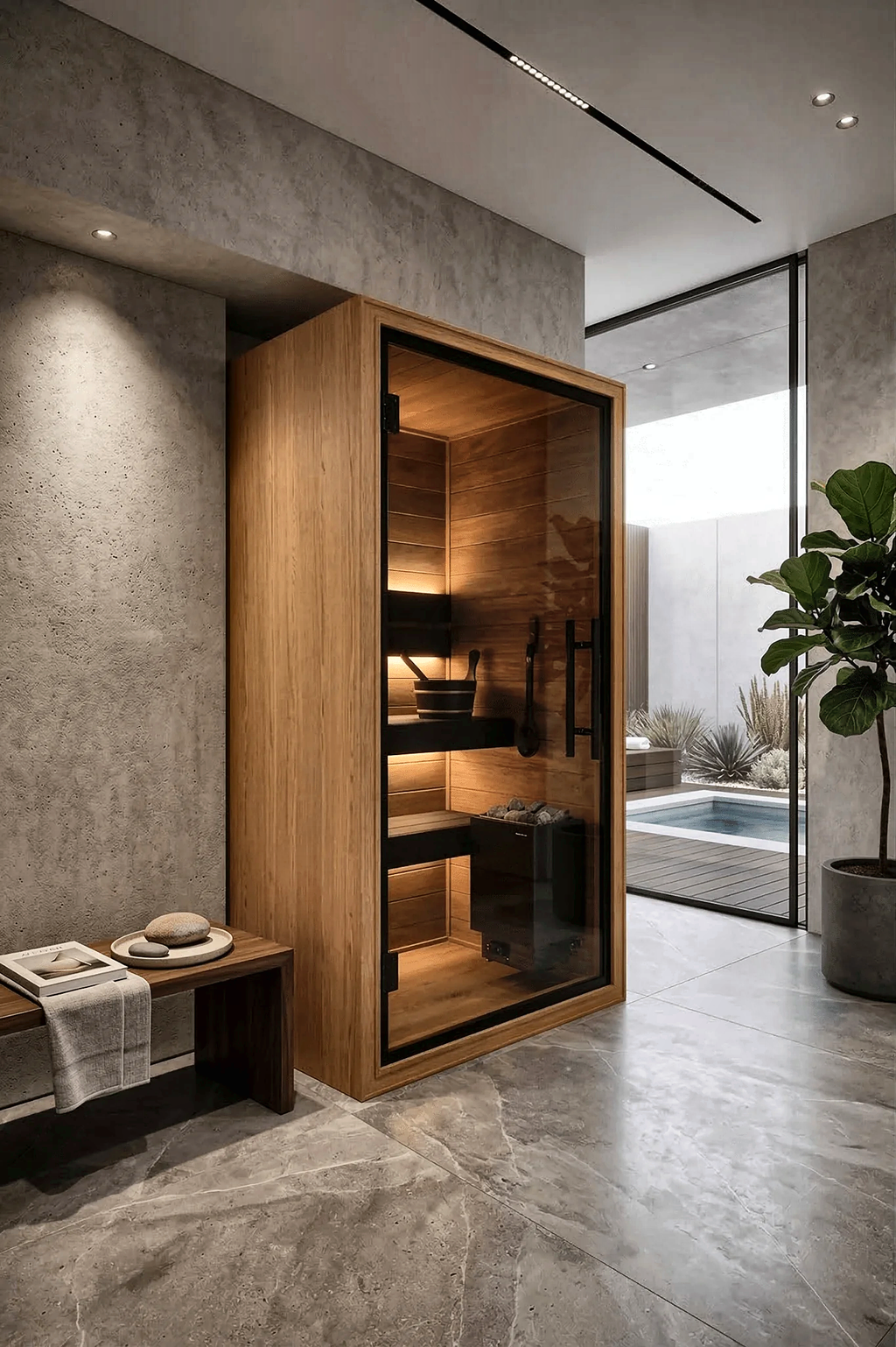 Compact One Person Indoor Sauna with Dark Thermo Wood Finish