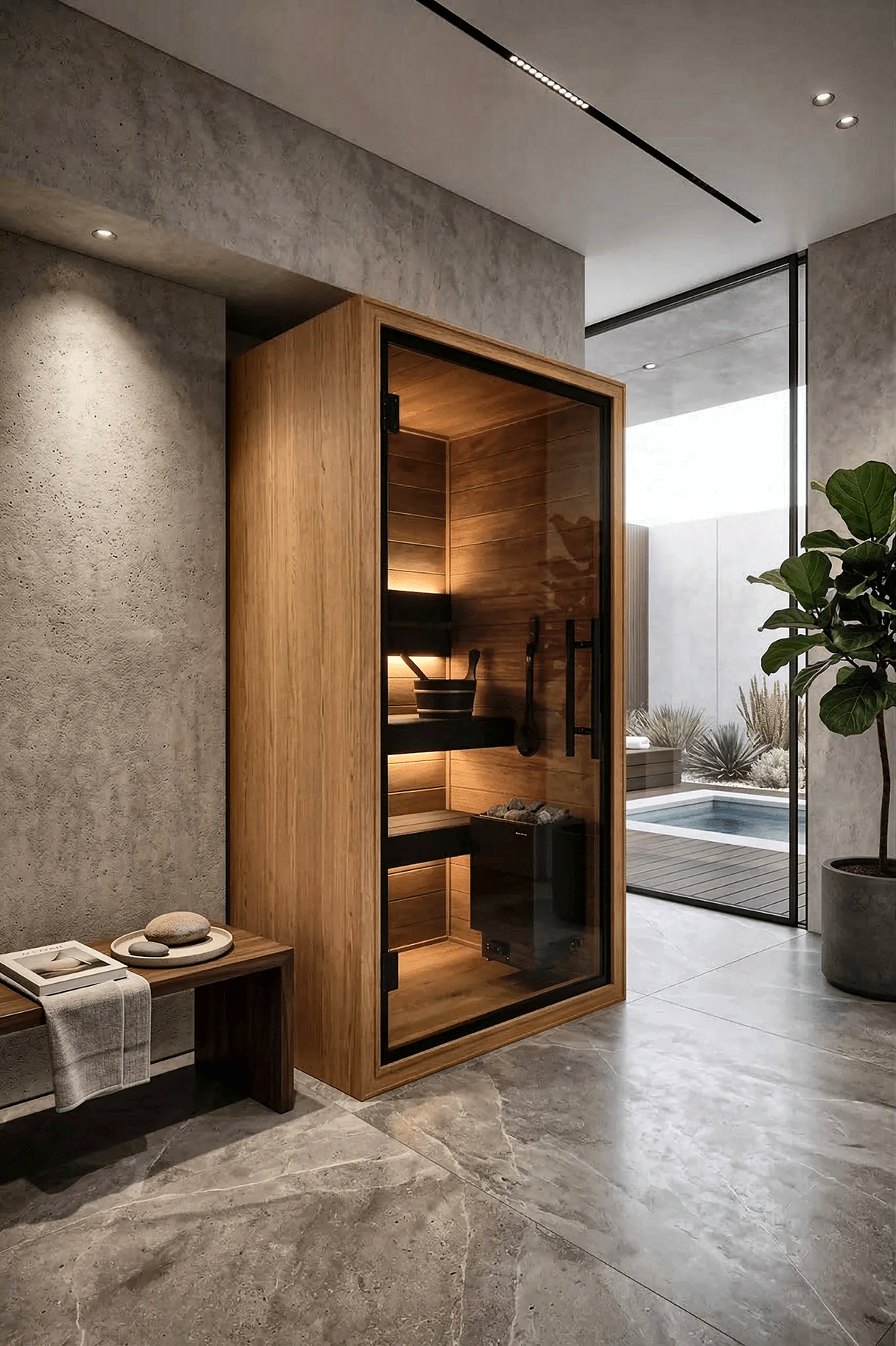 Compact One Person Indoor Sauna with Dark Thermo Wood Finish