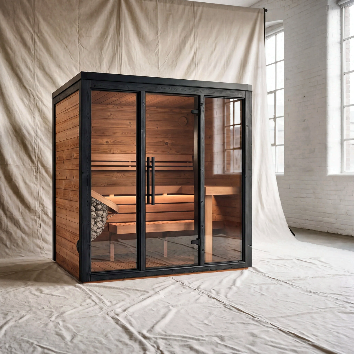 4 Person Outdoor Sauna Cabin with L-Shaped Benches