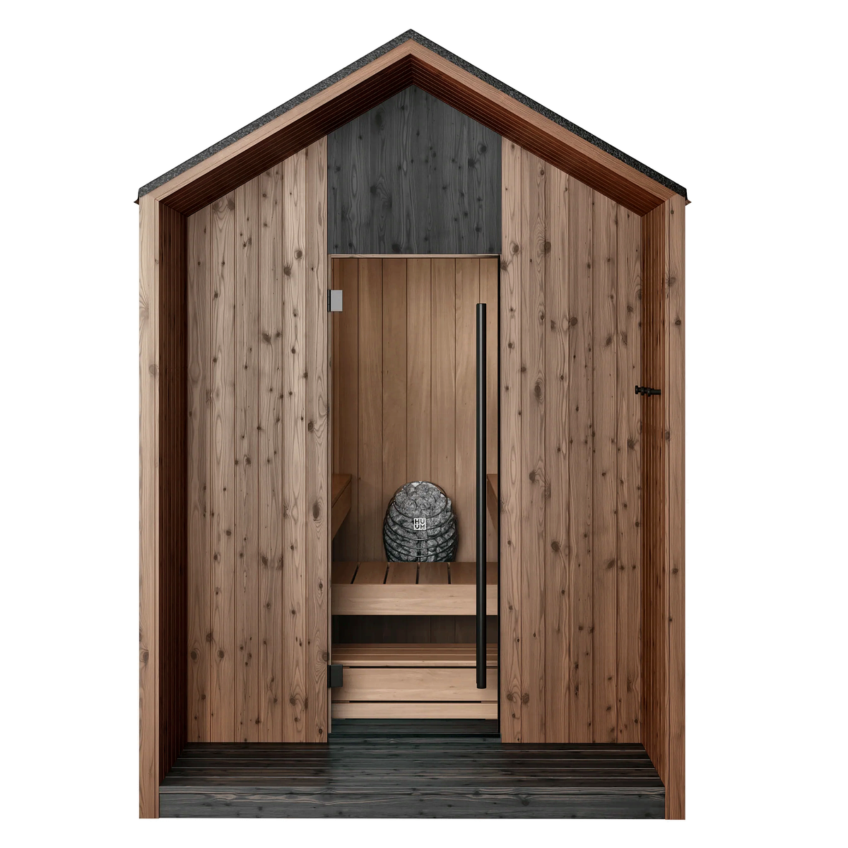 4–6 Person Black CLT Outdoor Sauna with Angled Roof