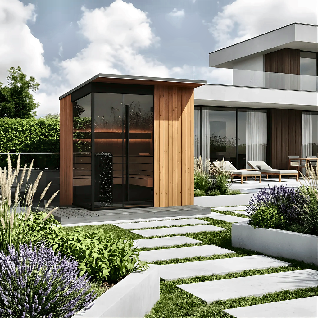 5–6 Person Modern CLT Outdoor Sauna with L-Shaped Benches