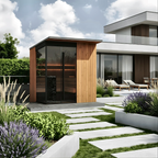 5–6 Person Modern CLT Outdoor Sauna with L-Shaped Benches