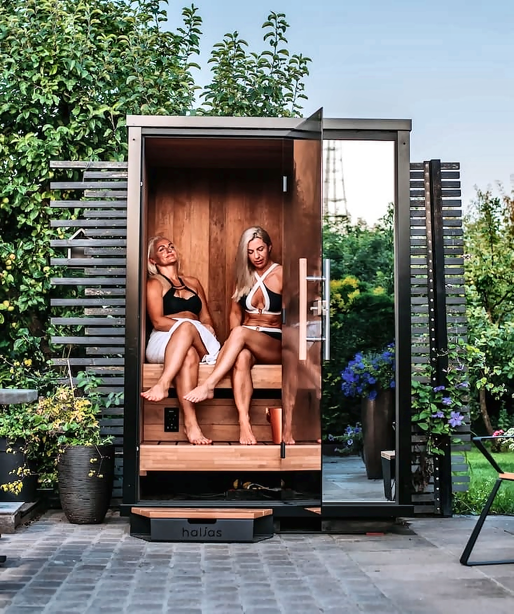 2 Person Compact Outdoor Sauna with Mirror-Glass Facade