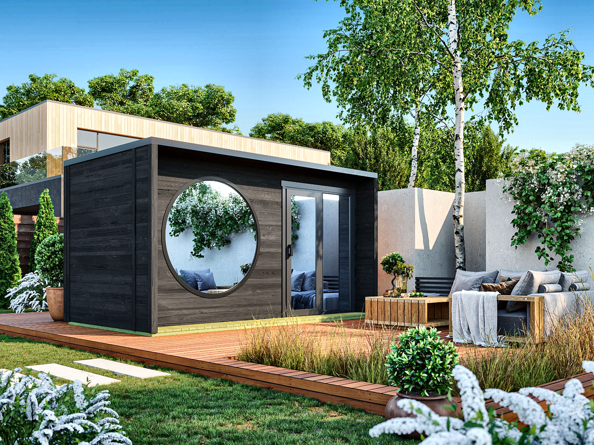 Outdoor Sauna with Black Mirror Glass Front