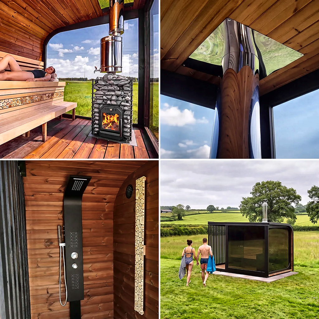 Large Outdoor Sauna with Built-In Shower