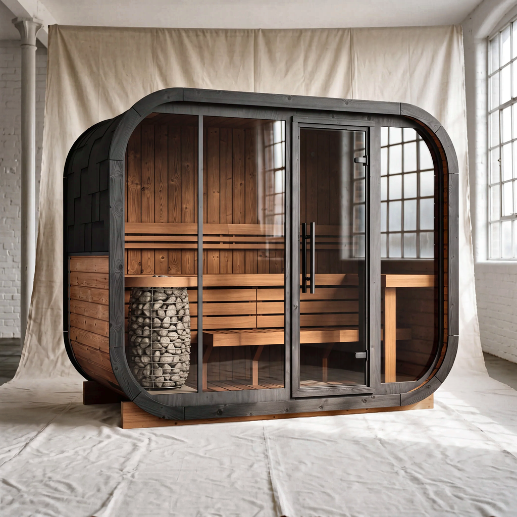 2–6 Person Rounded Outdoor Sauna Cabin with Full Glass Front