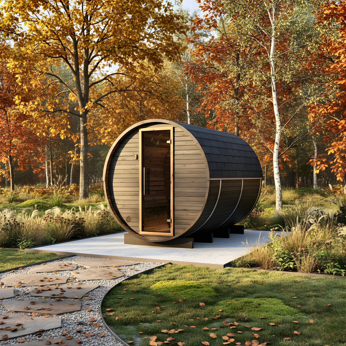 6–8 Person Large Thermowood Barrel Sauna with Window