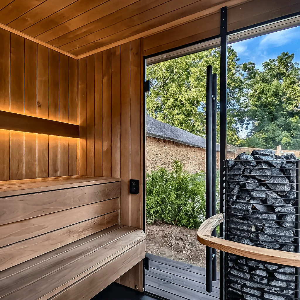 5–6 Person Modern CLT Outdoor Sauna with L-Shaped Benches