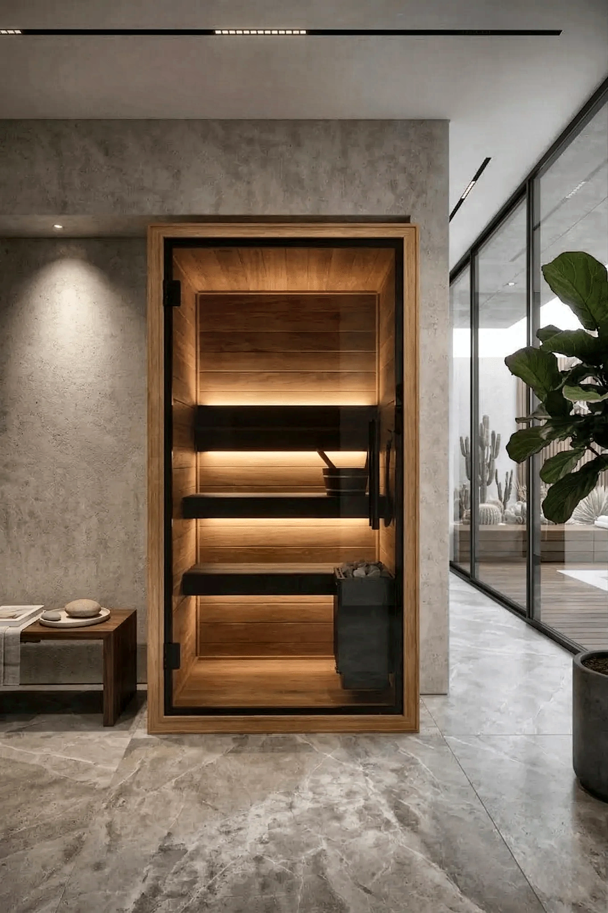 Compact One Person Indoor Sauna with Dark Thermo Wood Finish