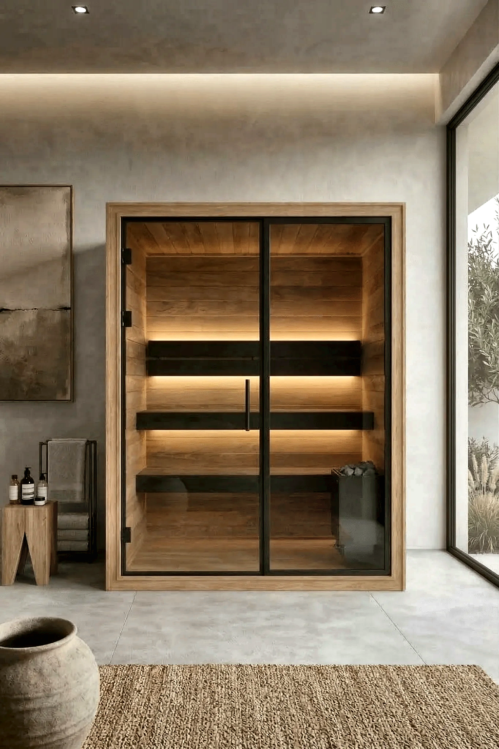 2 Person Indoor Sauna with Dark Thermo Wood Finish