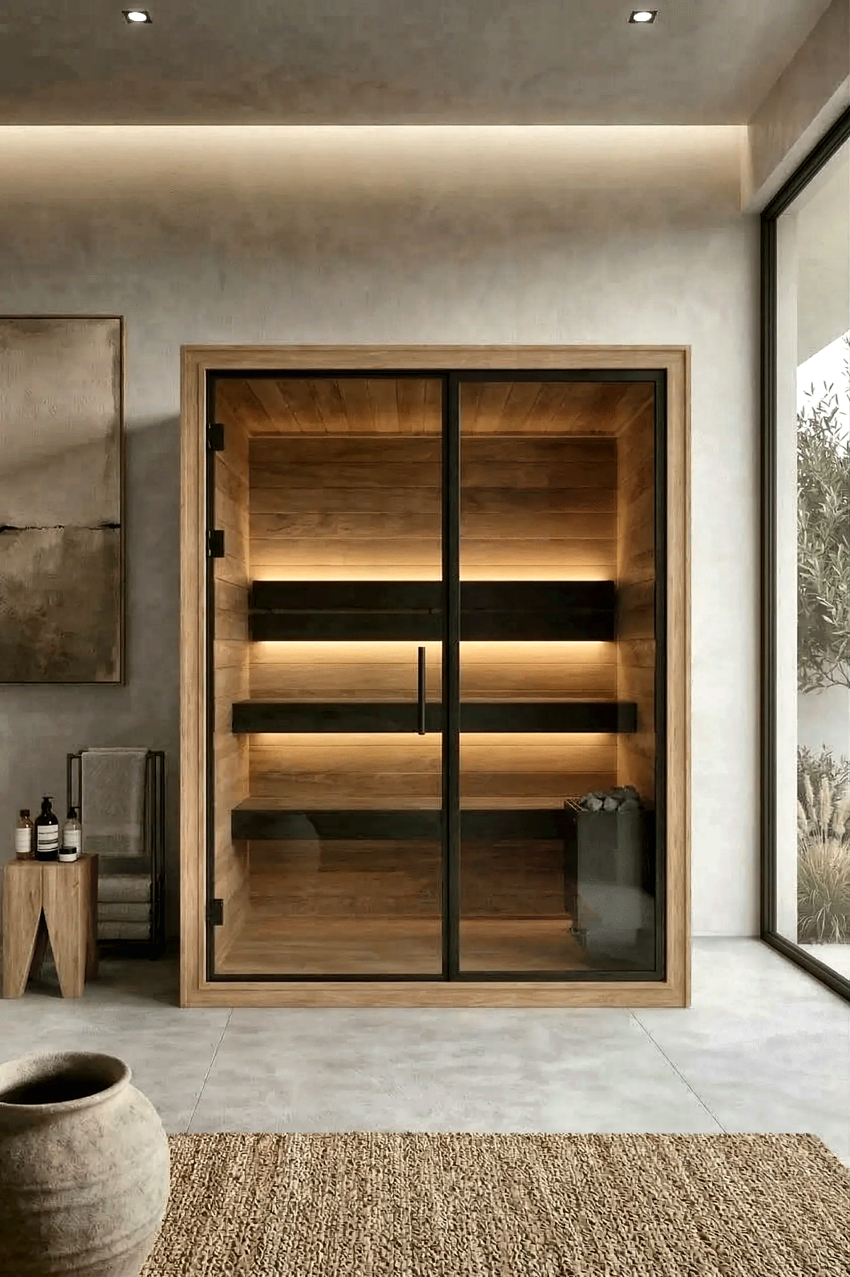 2 Person Indoor Sauna with Dark Thermo Wood Finish