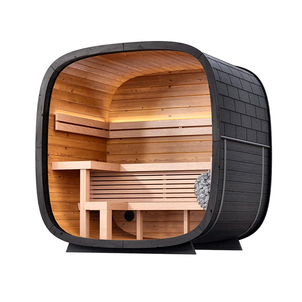4 Person Black Cube Outdoor Sauna with Wi-Fi Heater Control