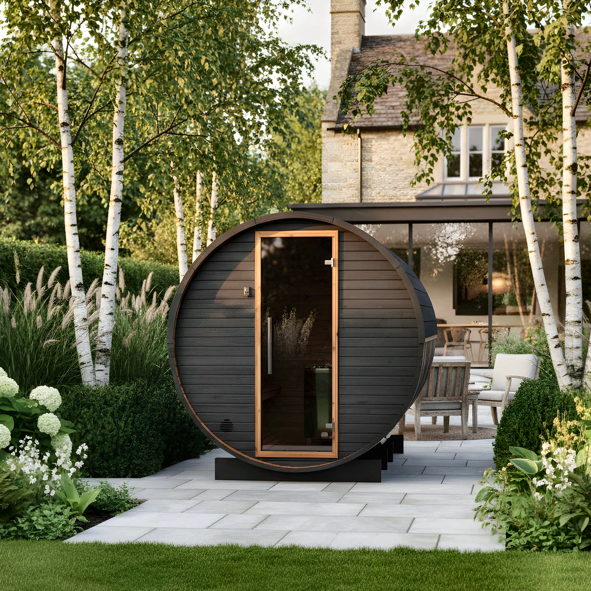 6–8 Person Large Thermowood Barrel Sauna with Window