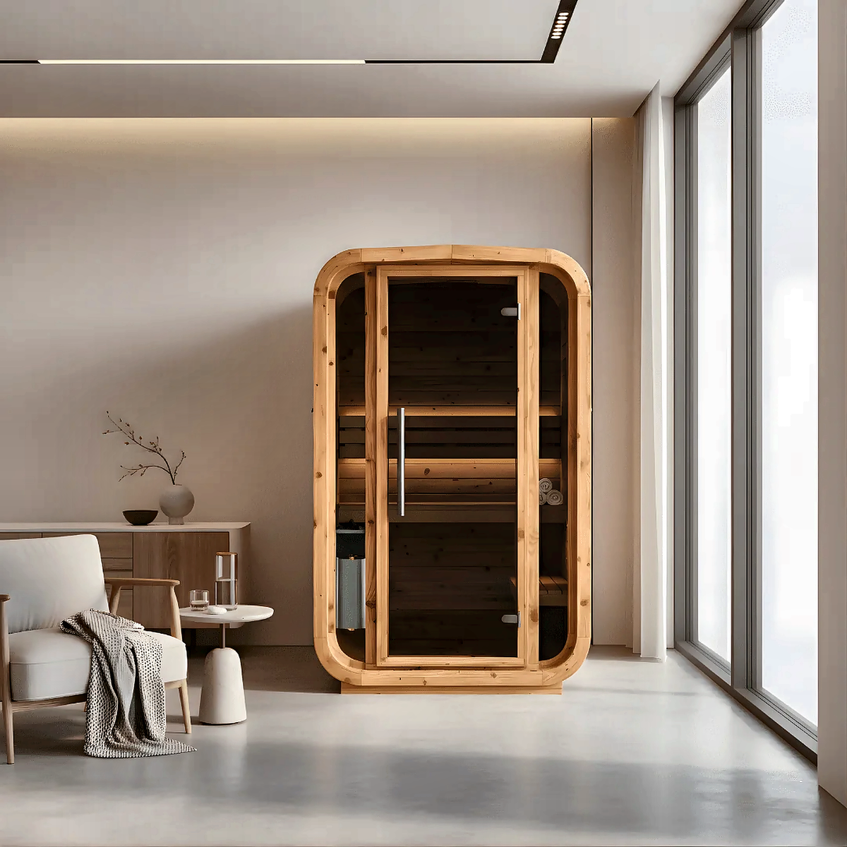 2 Person Indoor Cube Sauna with Thermo Spruce Construction
