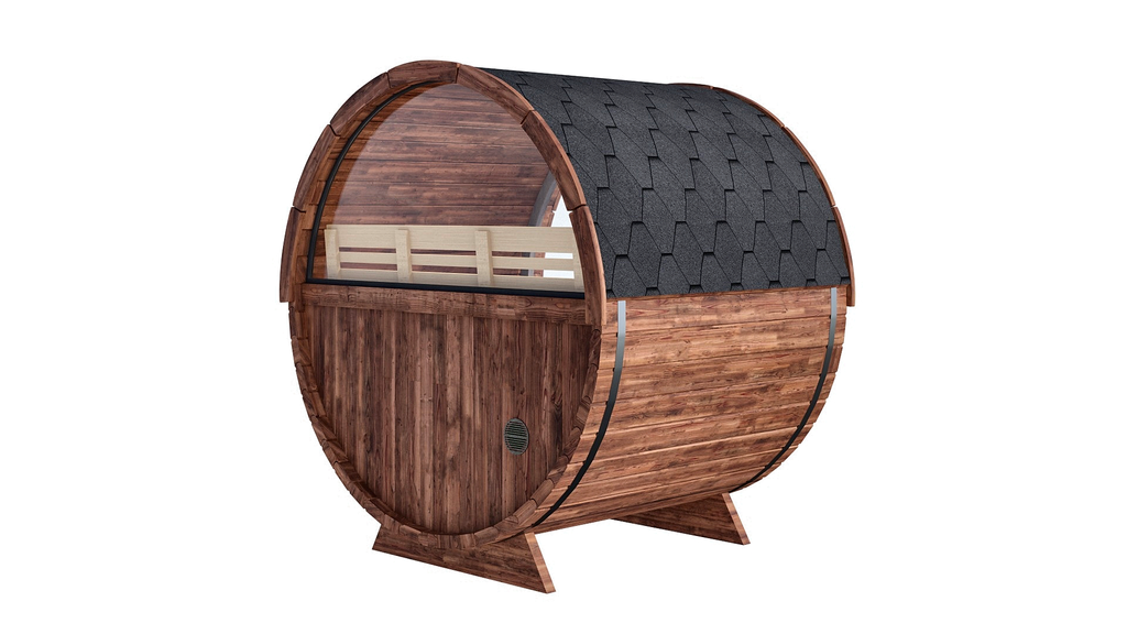 2–4 Person Thermowood Barrel Sauna with Full Glass Front