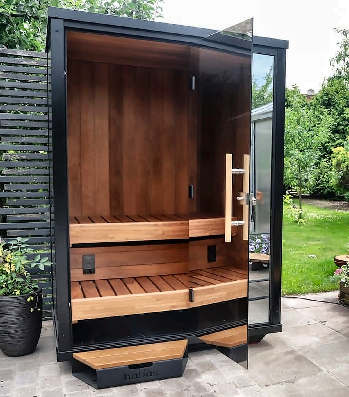 2 Person Compact Outdoor Sauna with Mirror-Glass Facade