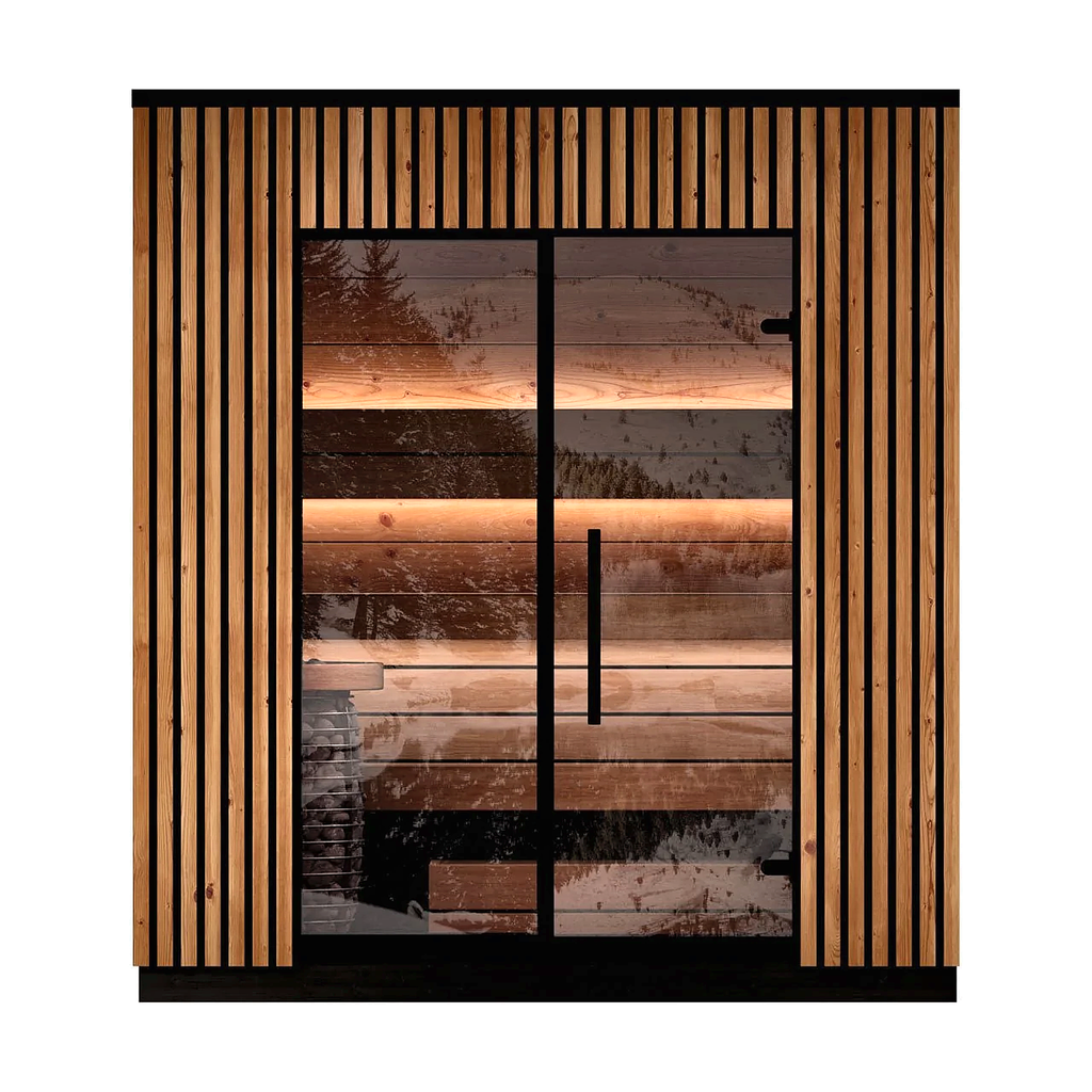 3–4 Person Compact Outdoor Sauna with Panoramic Glazing