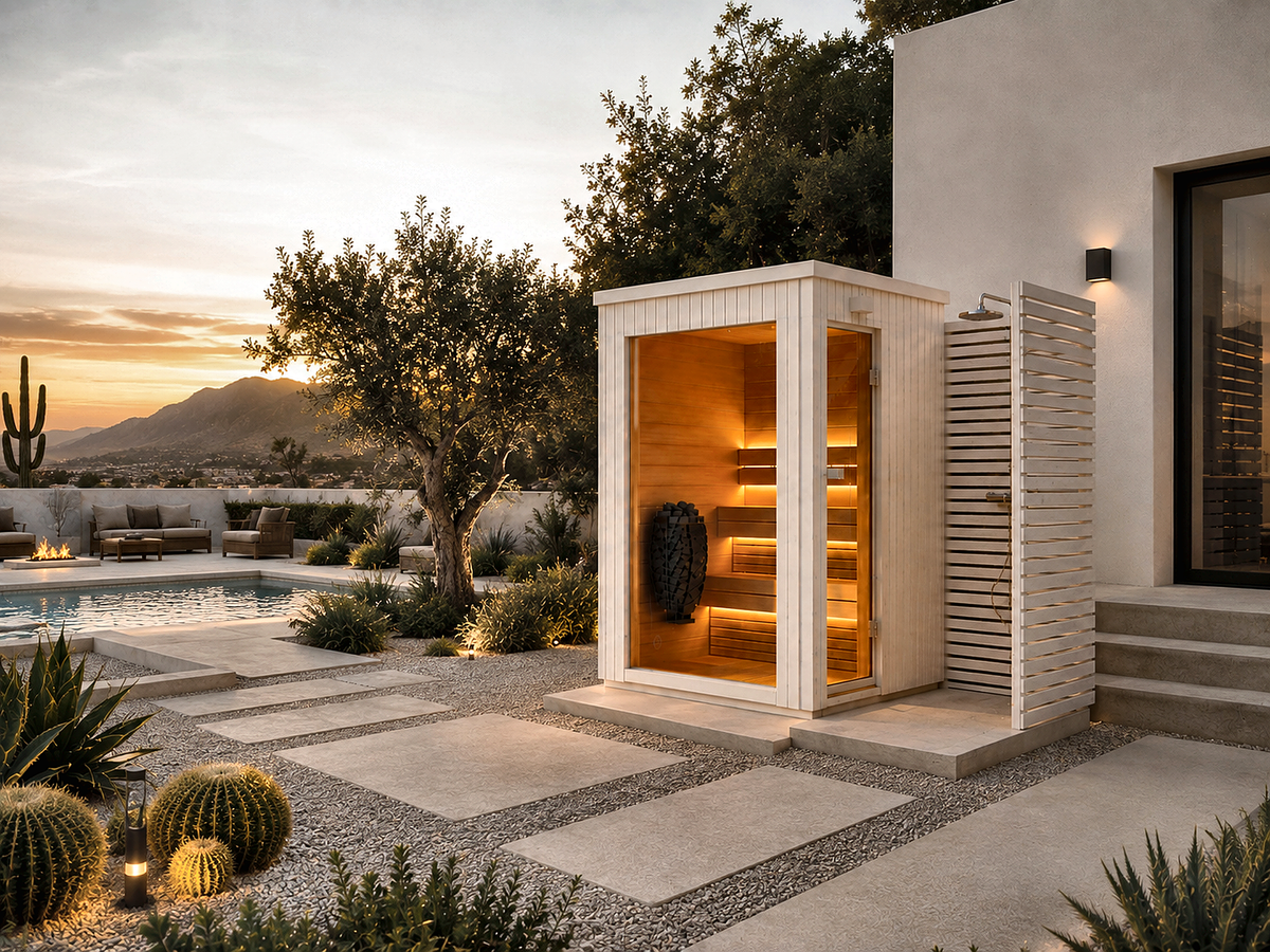 Compact Outdoor Sauna with Integrated Shower