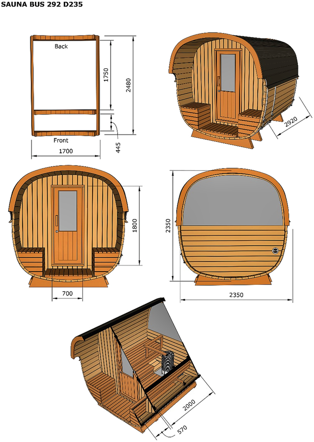6 Person Compact Thermowood Barrel Sauna with Terrace