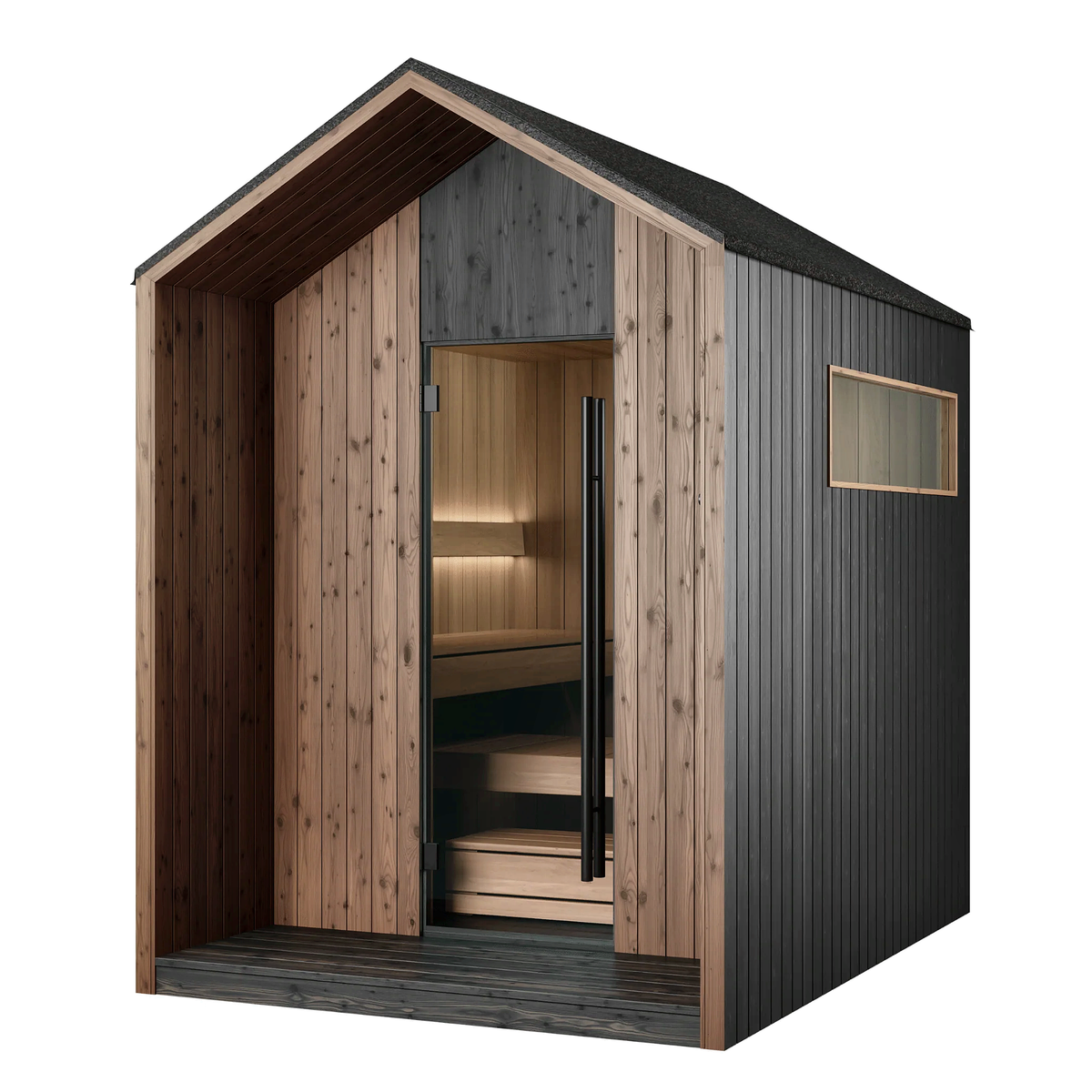 4–6 Person Black CLT Outdoor Sauna with Angled Roof
