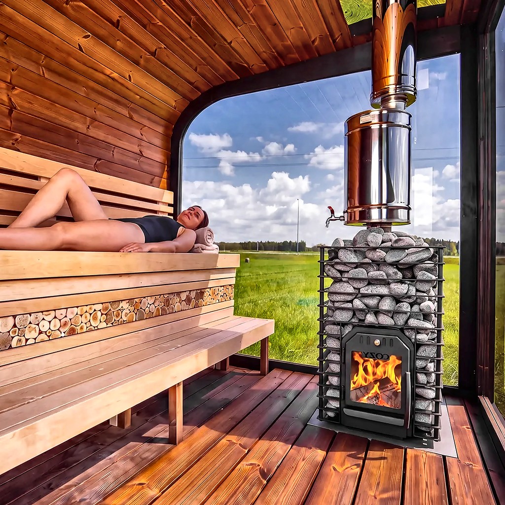 Large Outdoor Sauna with Built-In Shower