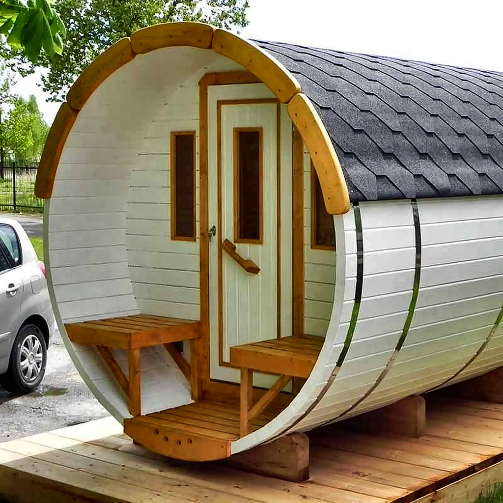 6–8 Person Outdoor Barrel Sauna with Flexible Heating Options