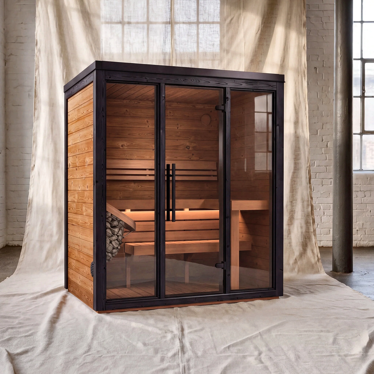 4 Person Outdoor Sauna Cabin with L-Shaped Benches