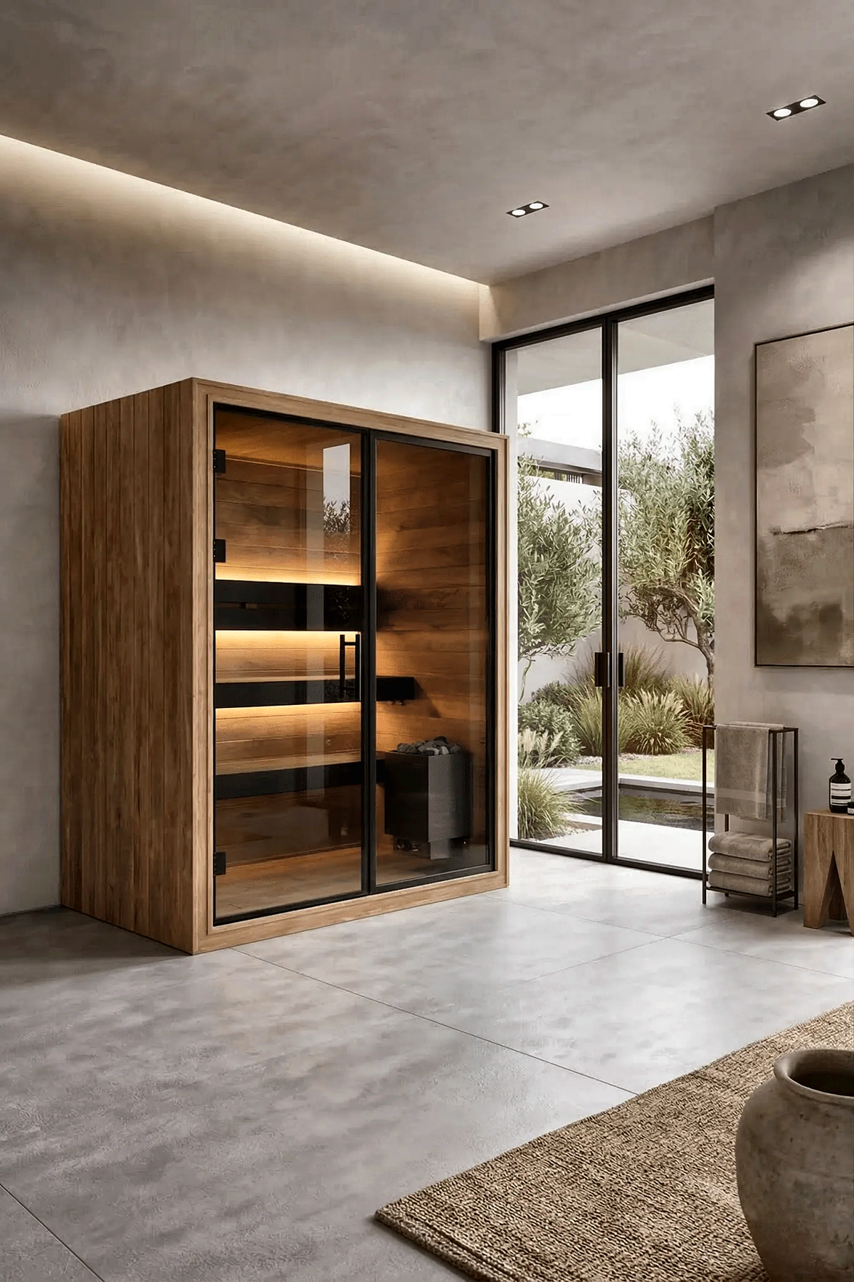 2 Person Indoor Sauna with Dark Thermo Wood Finish