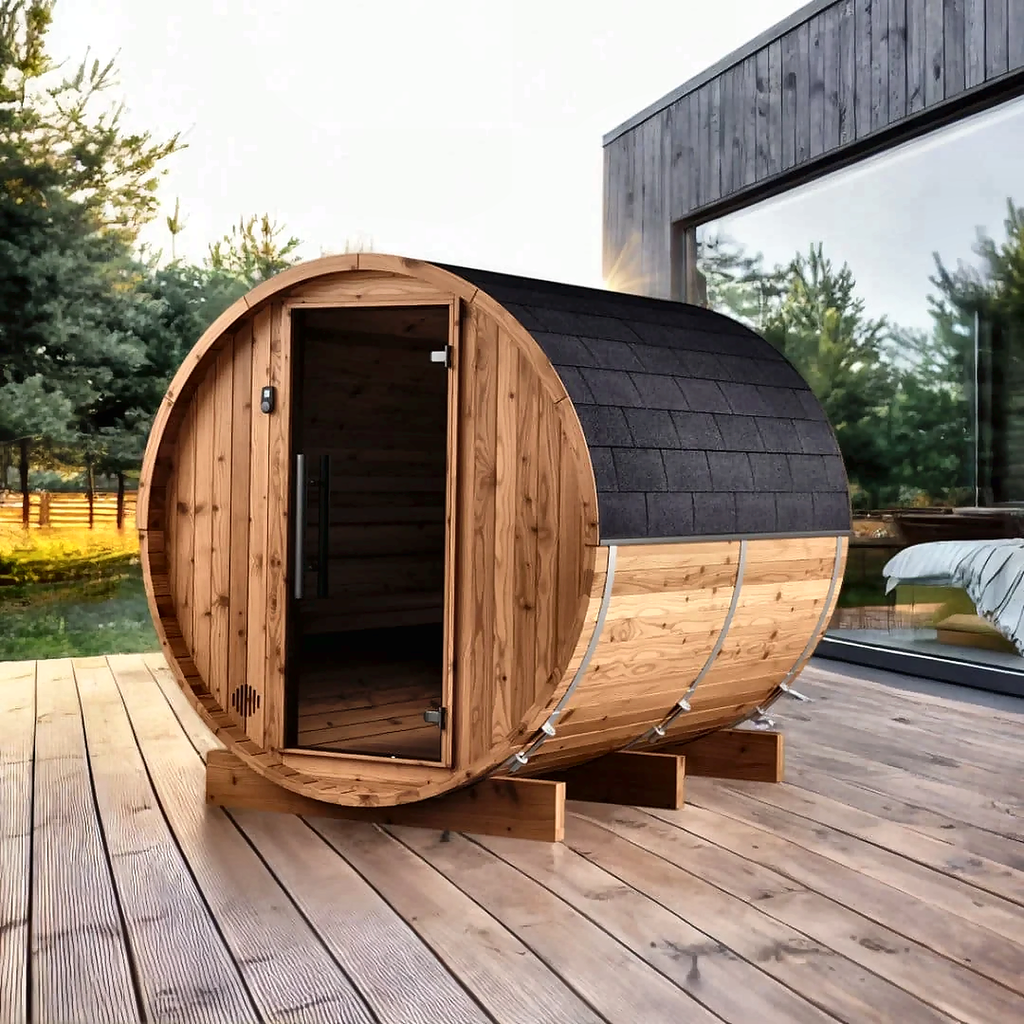 2–4 Person Compact Thermowood Barrel Sauna with Window