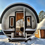 7–8 Person Luxury Thermowood Barrel Sauna with Panoramic Glass