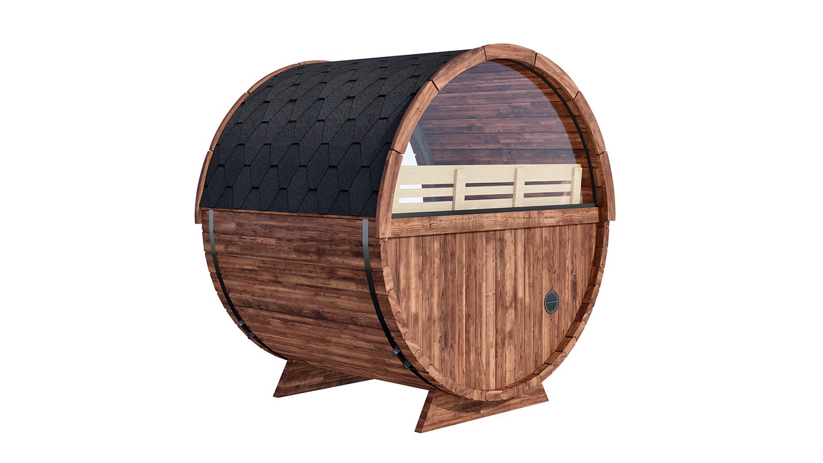 2–4 Person Thermowood Barrel Sauna with Full Glass Front