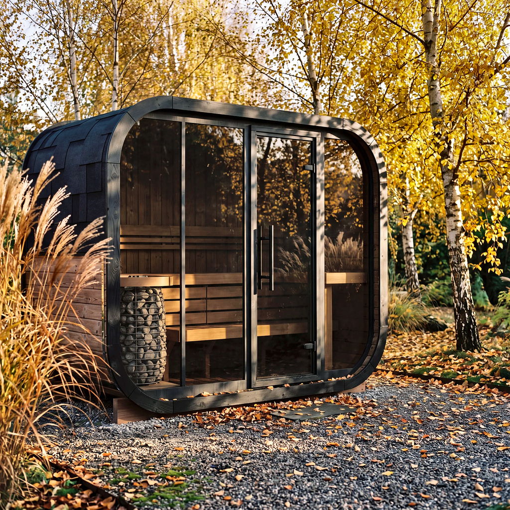 2–6 Person Rounded Outdoor Sauna Cabin with Full Glass Front