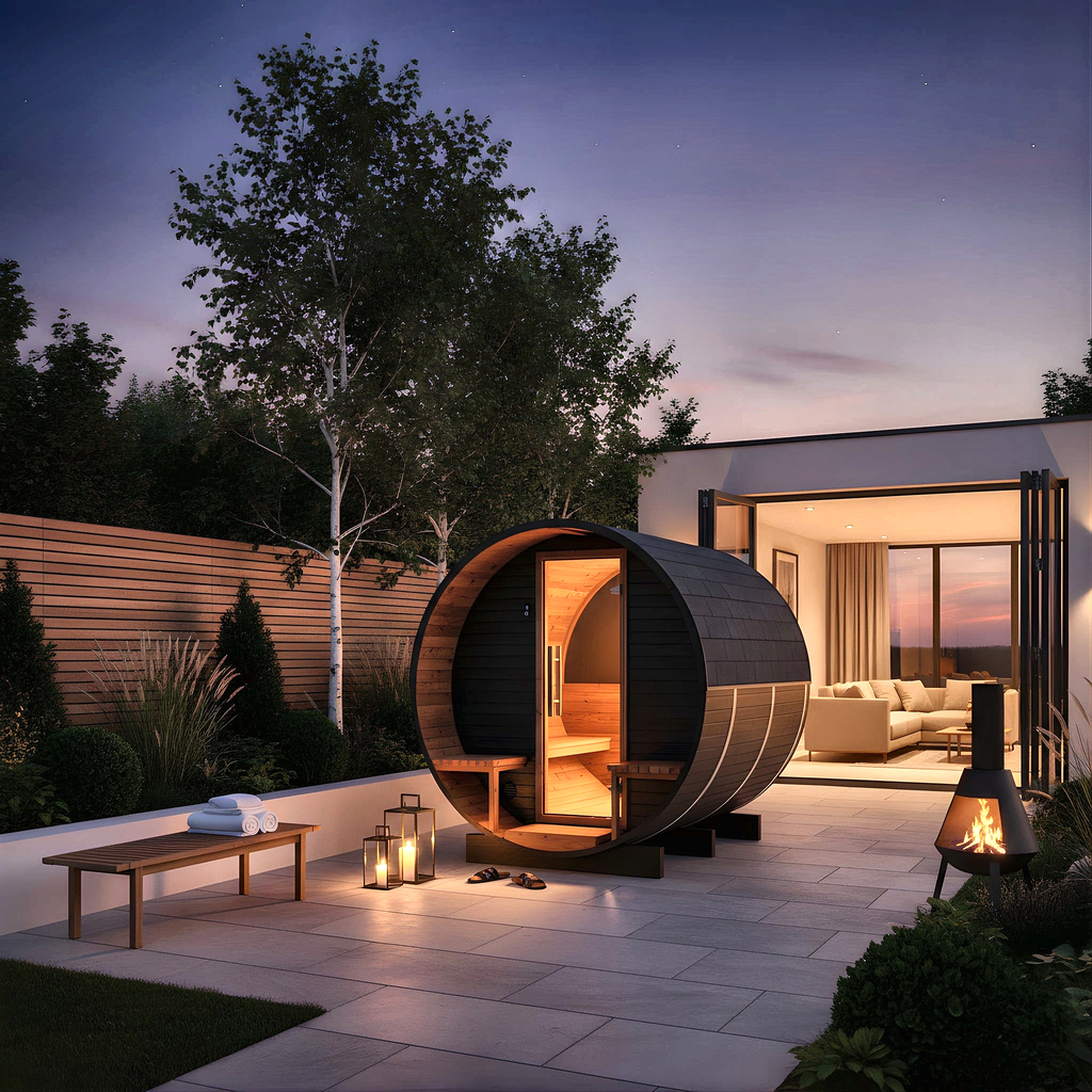 Black Barrel Sauna by Cartvora — 2–4 Person with Terrace