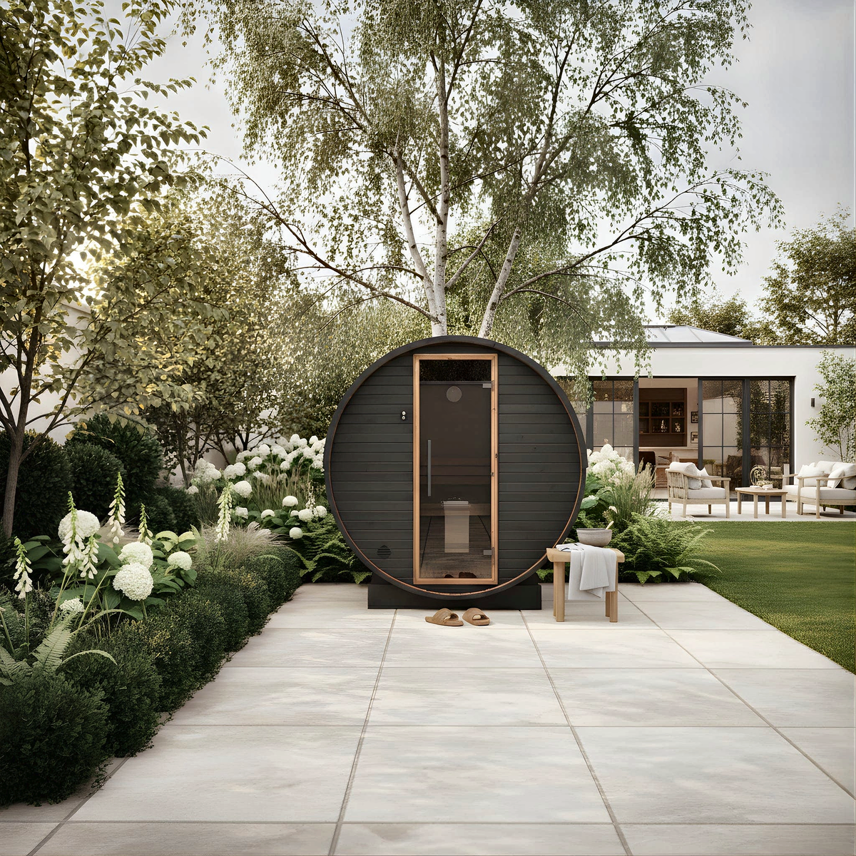 6–8 Person Large Thermowood Barrel Sauna with Window