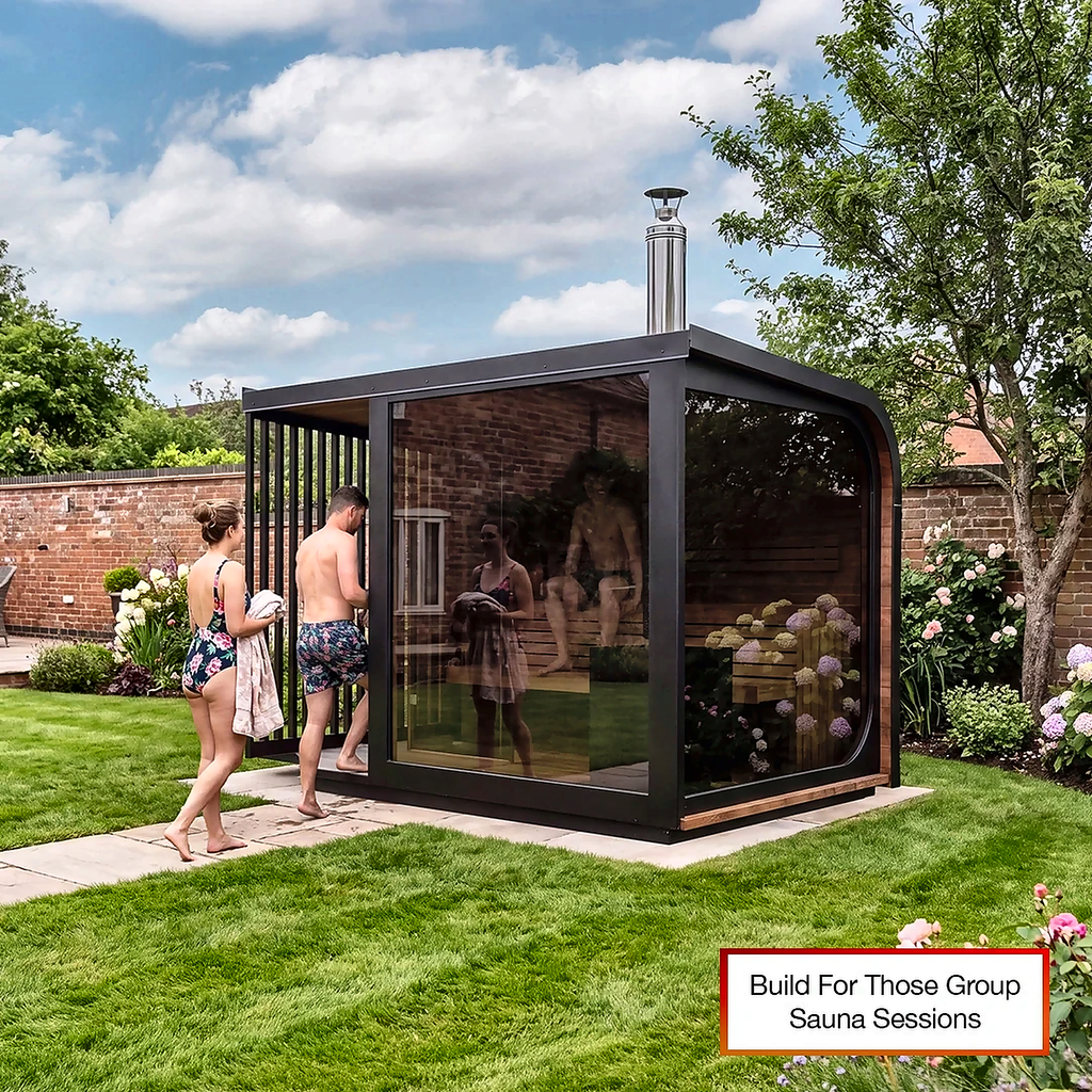Large Outdoor Sauna with Built-In Shower