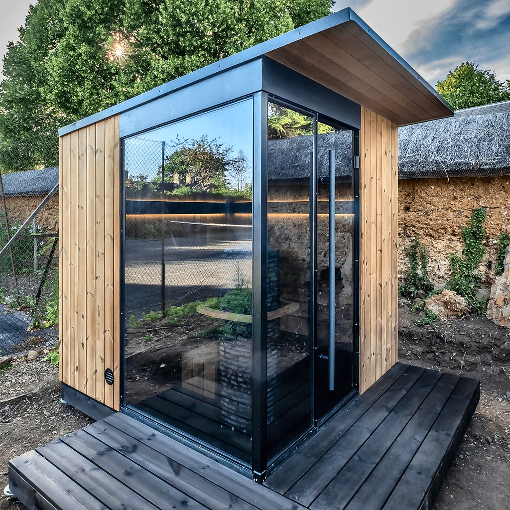 5–6 Person Modern CLT Outdoor Sauna with L-Shaped Benches