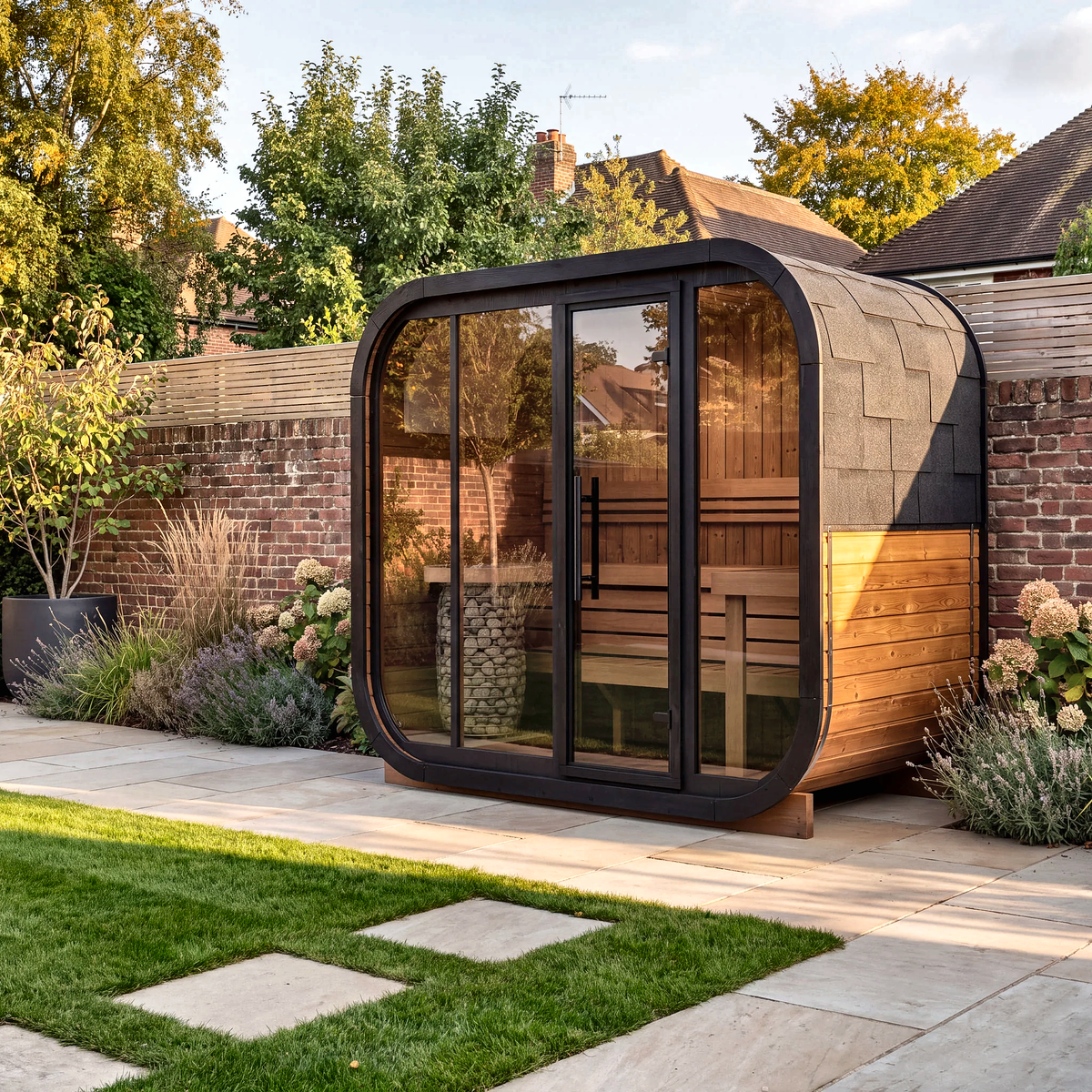 2–6 Person Rounded Outdoor Sauna Cabin with Full Glass Front