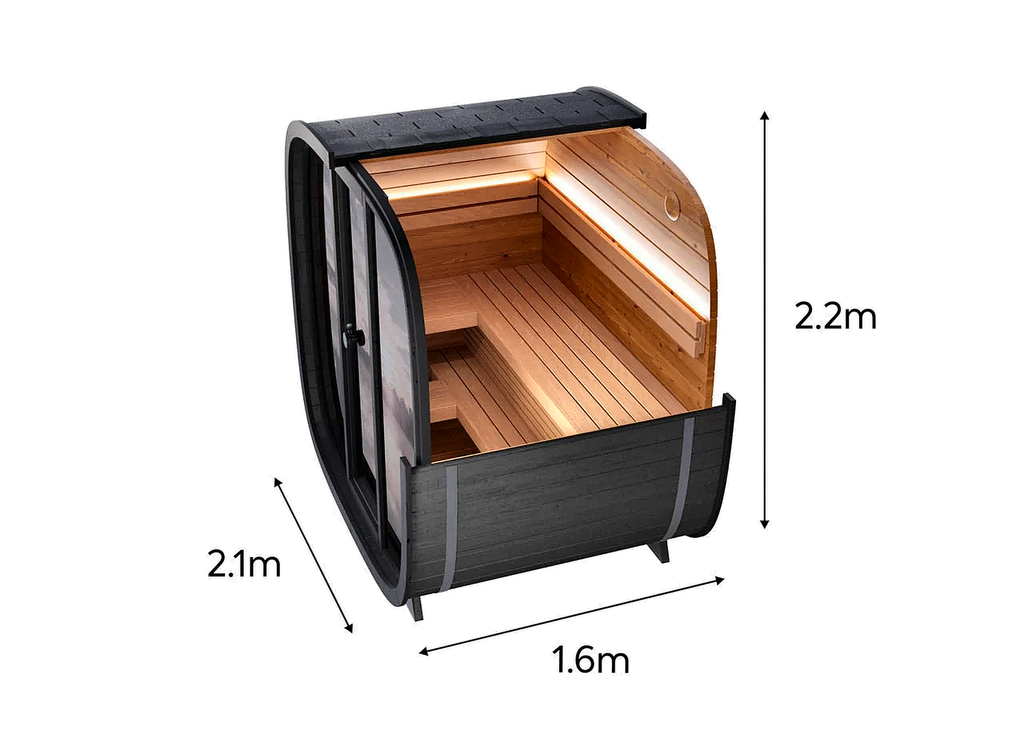 4 Person Black Cube Outdoor Sauna with Wi-Fi Heater Control