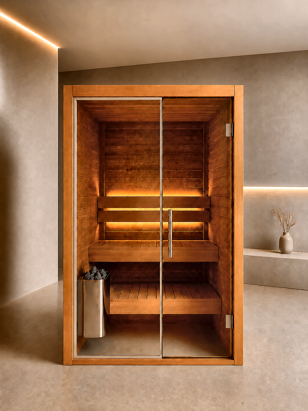 2 Person Indoor Traditional Sauna with Thermo Pine Walls