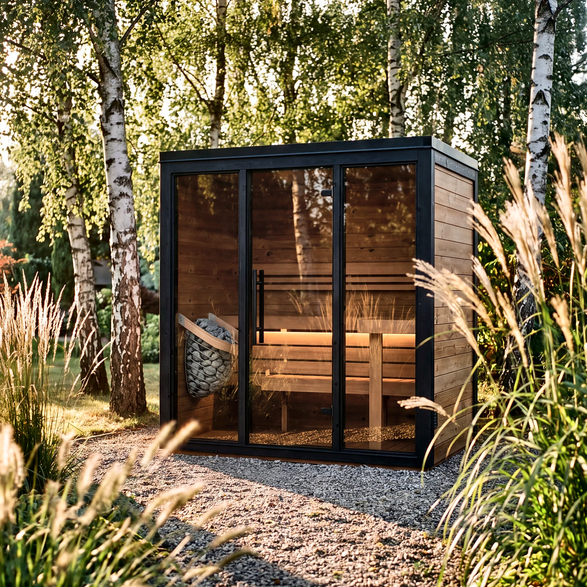 4 Person Outdoor Sauna Cabin with L-Shaped Benches